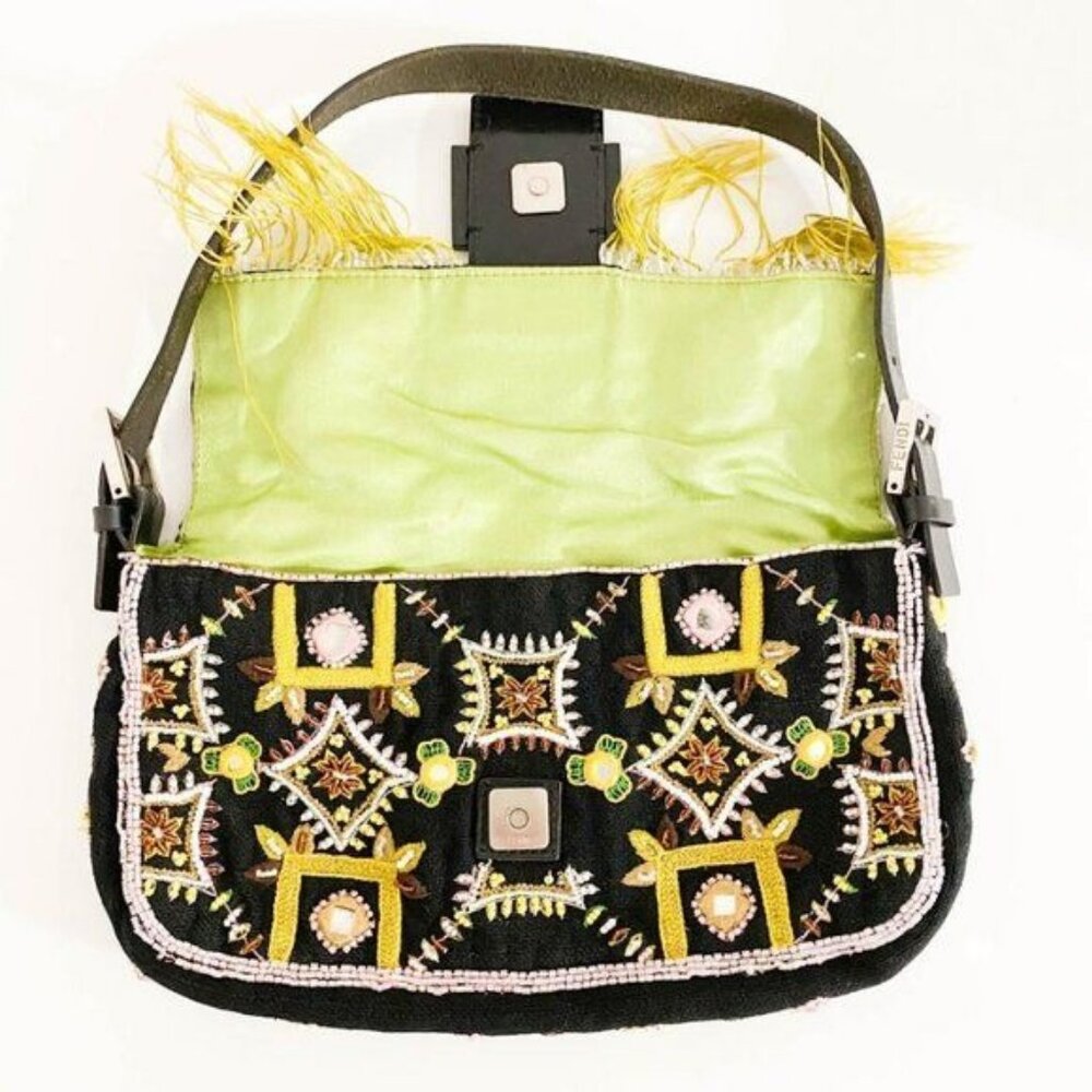 Authentic FENDI Mamma Baguette Beaded Fringe Mirror Shoulder Bag Bucket Hand Bag - Picture 13 of 16